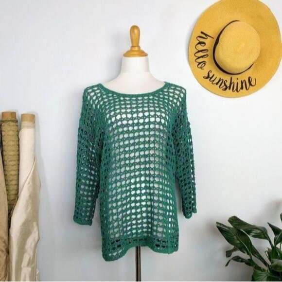 Vintage 90s Open Crochet Sweater M Artsy Unique - Picture 1 of 5